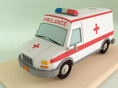 Low Poly Ambulance 3D Model Low-poly 3D model