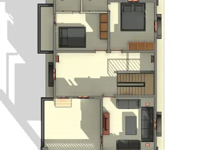 3 Bedroom House plan Low-poly 3D model