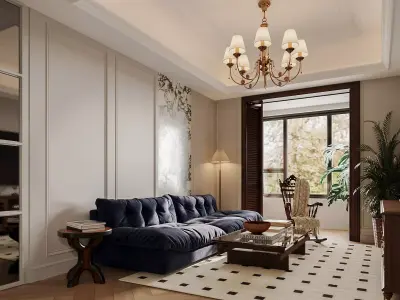 Luxurious living room dining room and bedroom 3D model