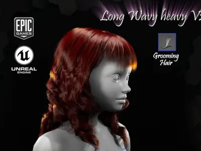 Long Wavy Heavy V2 Grooming Real-Time Hairstyle Unreal Engine 4 3D model