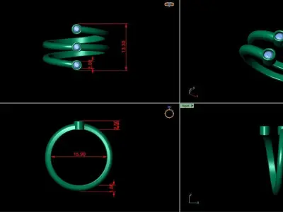Spiral 3 Stone Diamond RIng 3D print model