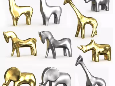 Animals Figurines Statuette 3D Model Collection