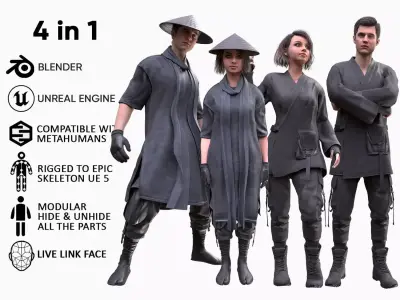 Mens and Womens Martial Suits 3D Model Collection