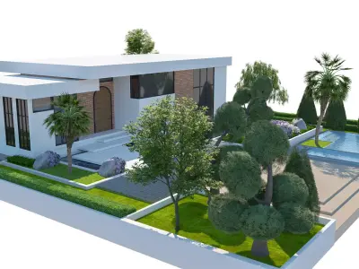 Modern Villa Exterior Scene - The Oasis Low-poly 3D model