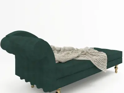 green sofa with knitted blanket 3D model
