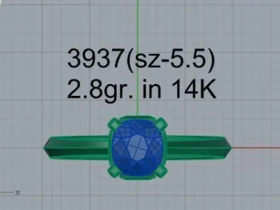 Cushion Cut Solitaire Ring 3937 3D print model