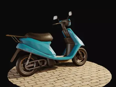 Scooter on brick road Low-poly 3D model