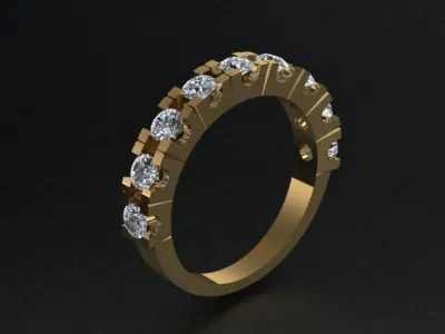 Luxury Half Round Diamond Ring 3D print model