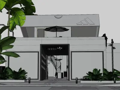 Adidas modern store with palm trees on street 3D model