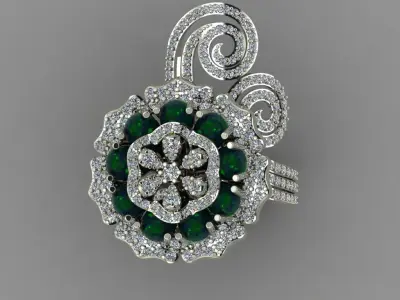 Daimond Flower With the Top Of Pear Green Opals 3D Ring  3D print model
