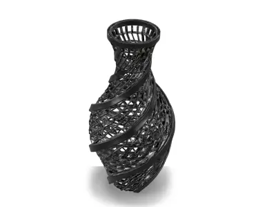 Dark Narrow Top Vase Helix with Checker Grid Lattice 3D model