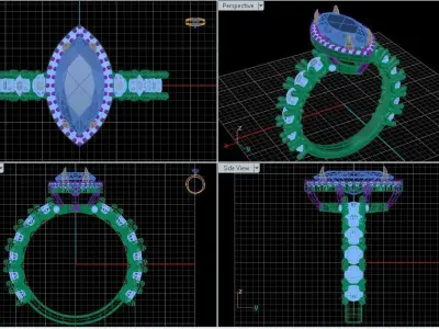 Engagement Ring With Marquise and Rounded Diamonds 3D model