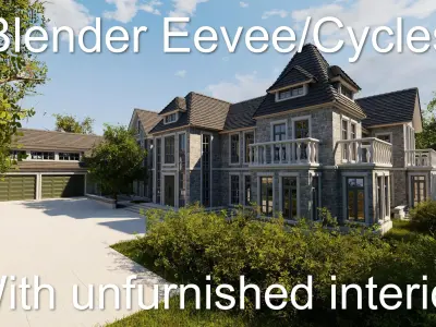 Large Mansion 2021 Blender Eevee and Cycles 1 without furniture Low-poly 3D model