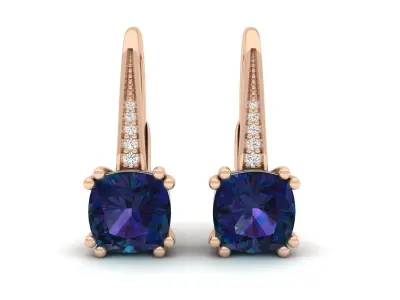 Cushion Diamond drop Earrings for woman 3D print model
