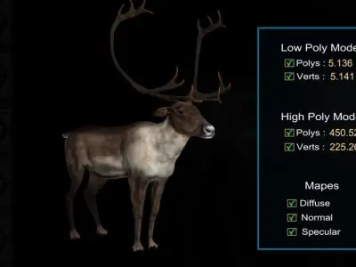 Deer Caribou Low-poly 3D model
