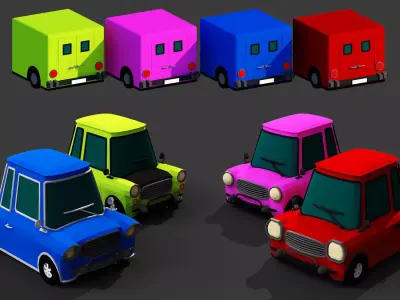 Generic passenger cartoon car pack Low-poly 3D model Low-poly 3D model