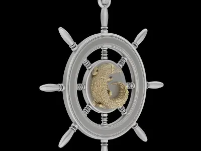 Crocodile wheel pendant silver gold jewelry printable 3D model 3D print model