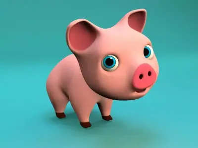 cartoon little pig Low-poly 3D model
