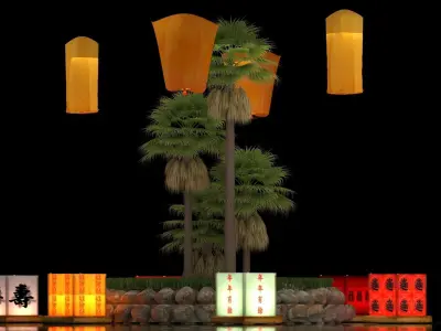 Chinese sky lantern and water lantern 3D model