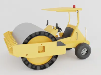 Road roller machine  isolated on white Low-poly 3D model