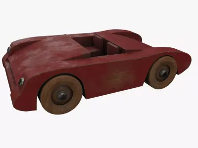 Antique wooden painted toy sports car 3D model