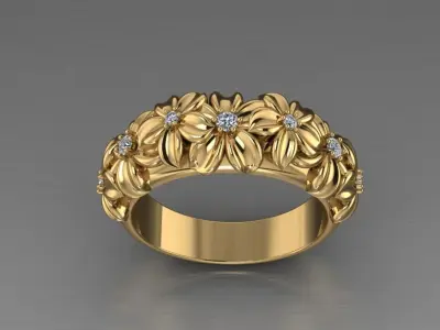 Ring with flowers Low-poly 3D model