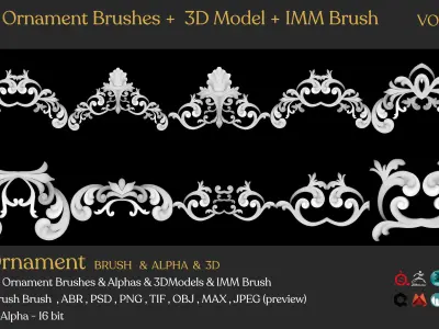 Ornament Brushes  3D Model  IMM Brush                   Vol 02 Low-poly 3D model