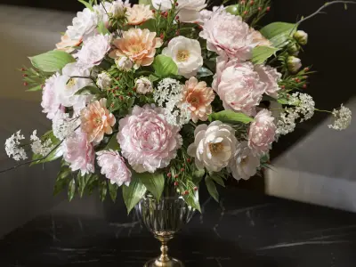 Flower Set 071 peonies gold crystal vase 3D model