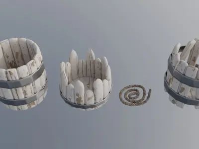 Stylized Low Poly Barrel Pack - Game Ready - 4 Unique Props Low-poly 3D model