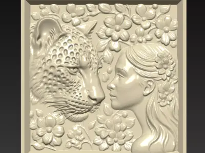 Leopard Head and A Girl A18 3D print model