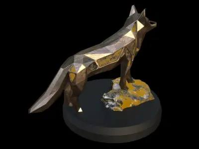 Steampunk Fox Rock Low-poly 3D model