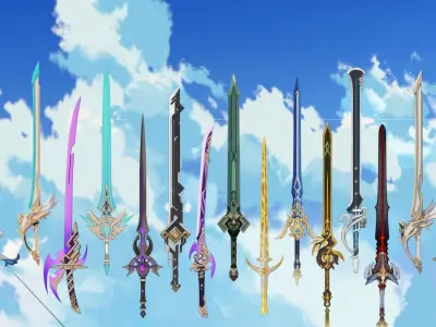 50 Genshin Impact Inspired Sword Low-poly 3D model