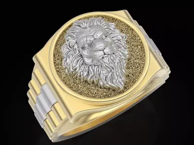 Lion tiger watch Man Ring silver gold printable jewelry  3D print model