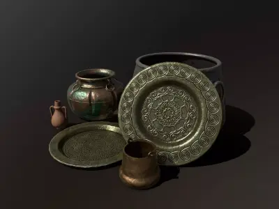 Architectural arches pottery pots bowls and pans Low-poly 3D model