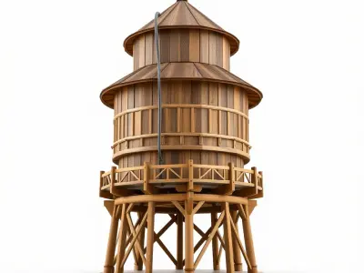 Classic Wooden Water Tower Model Pack for Realistic Environments Low-poly 3D model