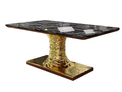 Luxury Dining Table 3D Model with Marble Top and Gold Base Low-poly 3D model