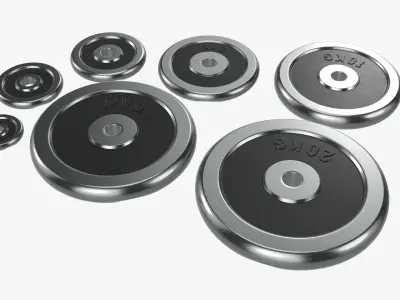 Chrome barbell weight plate set 3D model