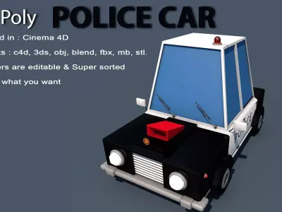 Cartoon Police Car Low-poly 3D model