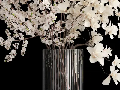 White sakura bouquet cherry blossoms Magnolia 340 3D model