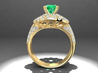 Luxury Halo Emerald Diamond Ring for Women 1092 3D print model