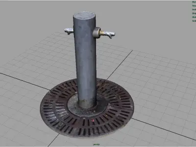 Fountain wooden pole with handle Low-poly 3D model