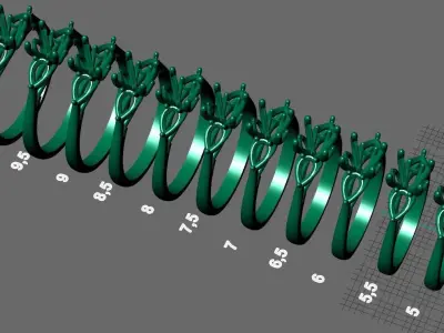 Triple gold engagement ring 3D print model