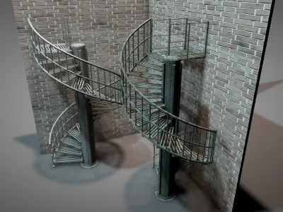 Rusty Metal Spiral Stairs 3D model