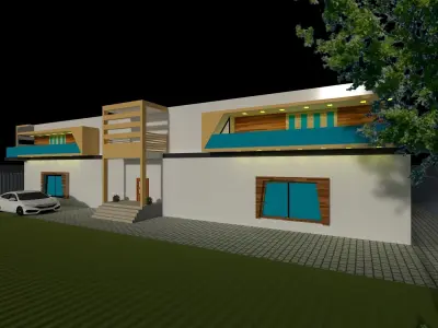 Banglow house at night with lights 3D print model