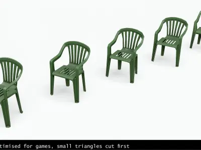 Garden Plastic Chair Green - 3 Versions Low-poly 3D model
