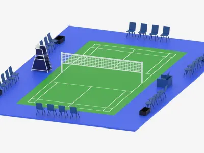 Cartoon Badminton Court Arena 3D model