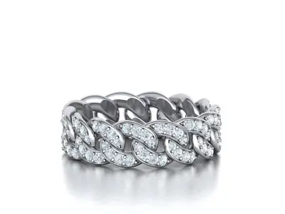 DIAMOND Cuban Link Chain Ring Stackble Ring 7mm wide 17mm SIZE 3D print model