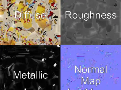 Vibrant Patterned Plush Sofa with Glossy Finish Low-poly 3D model