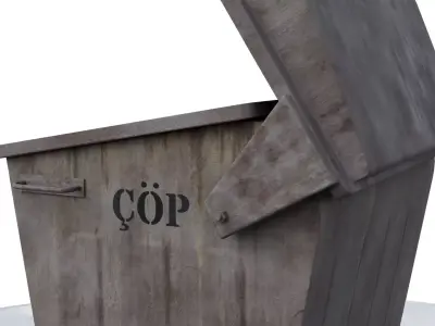 TRASH BIN WITH RIGGED LID FROM 1980s 400 LITERS Low-poly 3D model