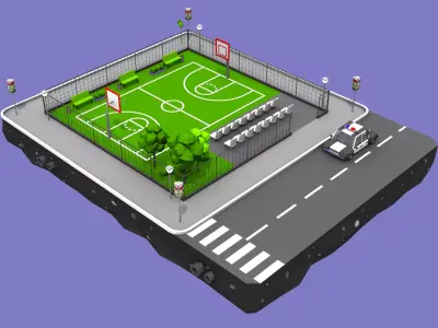 Stadium Block from Cartoon Low Poly City Low-poly 3D model